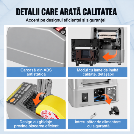 Dispenser automat cutter electric Vevor®, banda adeziva, banda satin, banda hartie, banda scotch, capacitate de taiere duala, setari de lungime personalizabile, priza eu, afisaj digital, mod automat si manual, cutter banda profesional [2]
