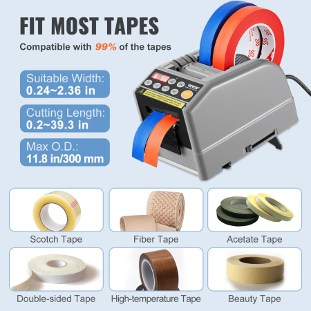 Dispenser automat cutter electric Vevor®, banda adeziva, banda satin, banda hartie, banda scotch, capacitate de taiere duala, setari de lungime personalizabile, priza eu, afisaj digital, mod automat si manual, cutter banda profesional [6]