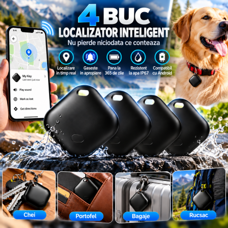 Casa & Birou - Set 4 Smart Tag Android, Tracker Bluetooth Google Find Hub, IP67