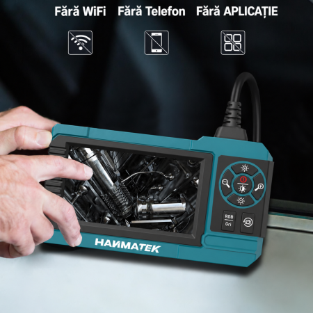 Endoscop industrial HANMATEK® 1080P – IP67, cablu 5 m, ecran 4,3", LED reglabil. [3]