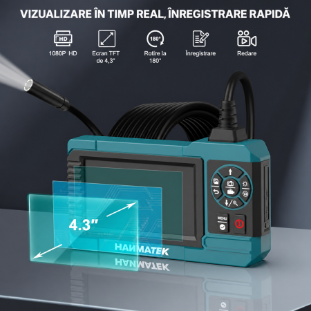 Endoscop industrial profesional HANMATEK® 1080P – IP67, SD 32GB, cablu 5 m, LED reglabil. [2]