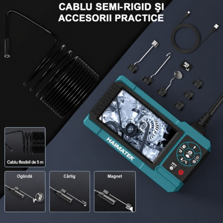 Endoscop industrial profesional HANMATEK® 1080P – IP67, SD 32GB, cablu 5 m, LED reglabil. [1]