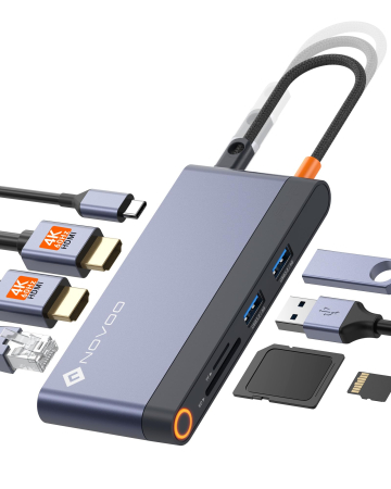 Accesorii PC, Laptop, Tablete & Telefoane - Docking Station USB-C 8-in-1, Dual HDMI 4K, USB 3.2, PD 100W