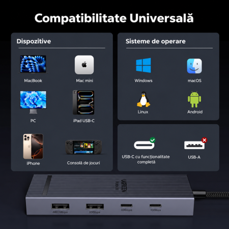 AM289 - Hub USB-C UGREEN Revodok Pro 108, 8 in 1 , HDMI 4K 60Hz, PD 100W, USB 3.2 10Gbps, cititor SD/TF, adaptor docking station pentru laptop MacBook, Windows, Android [2]