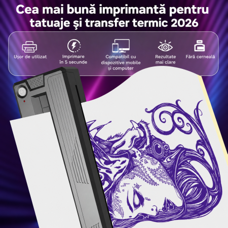 AM286 - Imprimanta Termica 2 in 1 Tatuaje + A4, Bluetooth, Fara Cerneala, Autonomie 300 Pagini, Usb, Portabila, Compatibila iOS Android Laptop [2]