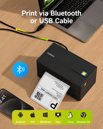 Imprimanta Termica pentru Etichete si AWB-uri 100x150 mm, 4 x 6, Compatibila Etichete Format A6, Portabila, 203 DPI, Fara Cerneala, Toner, Conectare Bluetooth si USB, Compatibila iOS, Android, Windows, MacOS, Negru [2]