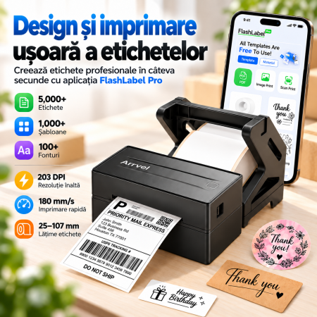 Accesorii PC, Laptop, Tablete & Telefoane - Imprimanta Termica AWB 4x6, Bluetooth, USB, 203 DPI, 180 mm/s