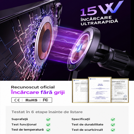 Incarcator auto wireless LISEN® IQ 2 – MagSafe 15W, rotire 360°, negru. [8]