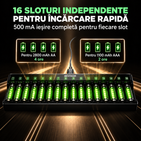 Incarcator Inteligent 16 Acumulatori AA/AAA, USB-C QC3.0 [2]