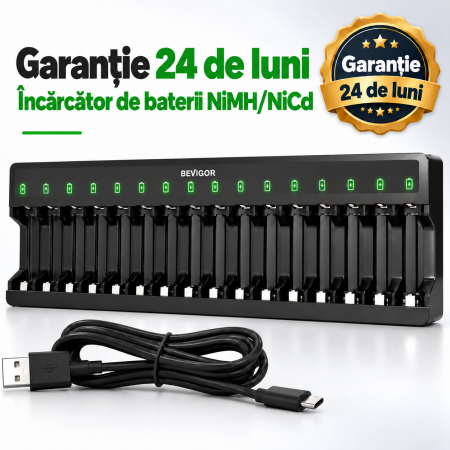 Casa & Birou - Incarcator Inteligent 16 Acumulatori AA/AAA, USB-C QC3.0