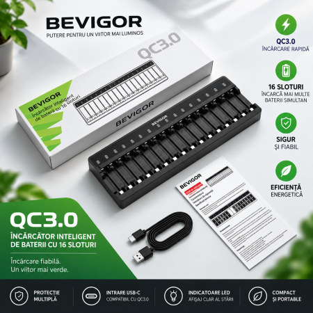 Incarcator Inteligent 16 Acumulatori AA/AAA, USB-C QC3.0 [1]