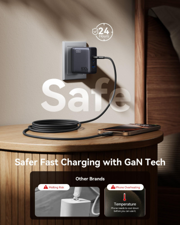 Incarcator retea 100W GaN, 3 Porturi Fast Charge Simultan, pentru telefon sau Laptop MacBook HP Lenovo, Cablu 100W Inclus, Compatibil iPhone 17 16 15, Samsung S25 S24 Ultra, iPad, Pixel, Switch [6]