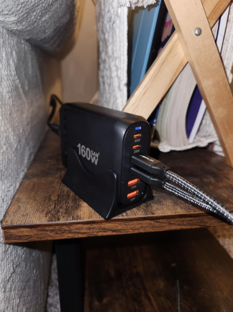 Incarcator retea 160 W GaN3 Fast Charge AdyMel®, statie de incarcare rapida cu 6 porturi, 4 porturi USB-C si 2 porturi USB A, pentru MacBook Pro, Laptop, iPhone, iPad, Samsung, Universal, Negru [8]