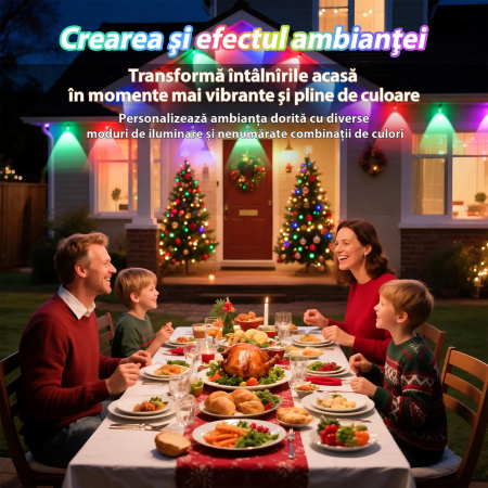 Instalatie LED Inteligenta RGBIC Exterior 15 m, Iluminat Permanent, Control prin Aplicatie si Telecomanda, IP67 pentru exterior [5]