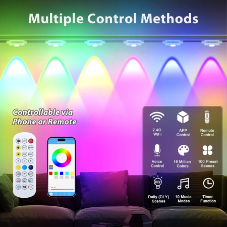 Instalatie LED Inteligenta RGBIC Exterior 15 m, Iluminat Permanent, Control prin Aplicatie si Telecomanda, IP67 pentru exterior [4]