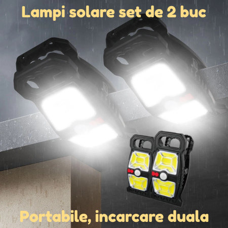 Lampa solara COB LED AdyMel® set 2 buc, cu senzor de miscare, clema, clip de prindere, lampi solare cu iluminare automata, reincarcare solara & USB Type-C, rezistenta la apa IP65, fara gauri, exterior [1]