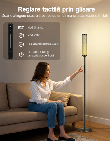 AM295 - Lampadar de podea RGBICW Smart LED , lampa de podea cu control app si telecomanda, 16M culori, 32 moduri, sincronizare muzica, veioza reglabila 2200K-6500K, 1500lm, Negru [4]