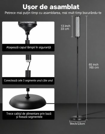 AM295 - Lampadar de podea RGBICW Smart LED , lampa de podea cu control app si telecomanda, 16M culori, 32 moduri, sincronizare muzica, veioza reglabila 2200K-6500K, 1500lm, Negru [8]