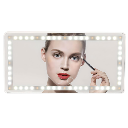 Produse EmagMarketplace - Oglinda cosmetica AdyMel®, portabila, pentru masina, deplasari, concedii, acumulator, LED, 3 moduri lumina, Alb