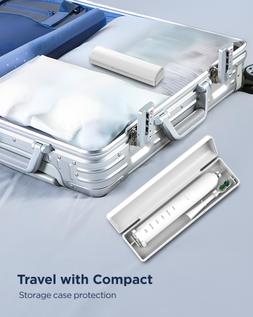 Periuta de dinti electrica sonica YTEATH PRO® pentru adulti si copii cu 5 moduri de curatare si 3 niveluri de intensitate, pana la 50000 vibratii pe minut, temporizator 2 minute, incarcare wireless, 8 capete incluse, cutie de calatorie, alba [6]