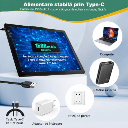 Placa de copiere A4 cu LED Adymel® – Diamond Painting, stand si geanta, negru. [3]