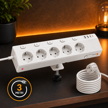 Casa & Birou - Prelungitor Birou 10-in-1 cu Clema, USB-C PD 30W, 4000W
