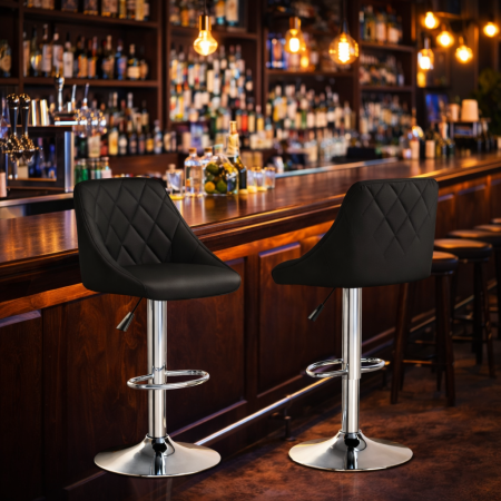 Set 2 scaune bar Premium, piele ecologica neagra, reglabile pe inaltime 82–103 cm, rotative 360°, cadru otel cromat, confortabile pentru bucatarie, bar sau dining, Gri [3]