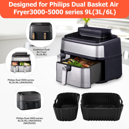 Set Accesorii Air Fryer 22 Piese, 3L + 6L, Silicon + Inox, Compatibil Philips Dual Basket 3000/5000, Ninja, Cosori, 9L [1]