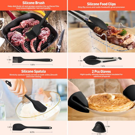Set Accesorii Air Fryer 22 Piese, 3L + 6L, Silicon + Inox, Compatibil Philips Dual Basket 3000/5000, Ninja, Cosori, 9L [3]