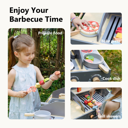 Set de joaca gratar din lemn pentru copii – jucarie BBQ realista cu accesorii si alimente – de la 3 ani – perfect pentru jocuri de rol si micii bucatari [1]