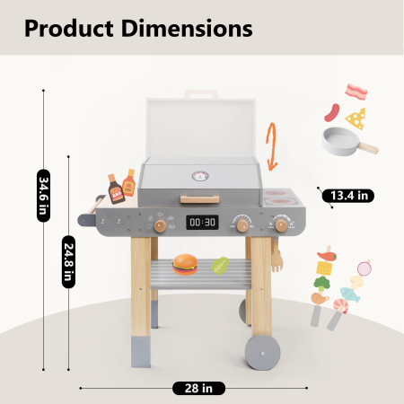 Set de joaca gratar din lemn pentru copii – jucarie BBQ realista cu accesorii si alimente – de la 3 ani – perfect pentru jocuri de rol si micii bucatari [3]