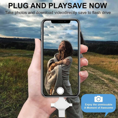 Stick memorie USB 3.0 AdyMel®, 128 GB, conexiuni 4 IN 1 conexiuni Lightning, MicroUSB, Type-C si USB, compatibil cu smartphone iOS si Android, Gri [5]