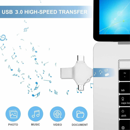 Stick memorie USB 3.0 AdyMel®, 128 GB, conexiuni 4 IN 1 conexiuni Lightning, MicroUSB, Type-C si USB, compatibil cu smartphone iOS si Android, Gri [3]