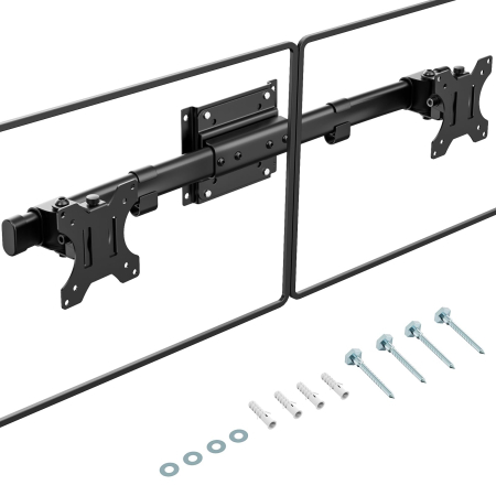 Suport 2 Monitoare 13–27 Inch pentru perete 10 kg/Brat, VESA 75/100, Reglabil, Rotire 180°, Inclinare, Adaptor Dual pentru brat monitor, Transforma Suportul Single in Dual, Negru [7]