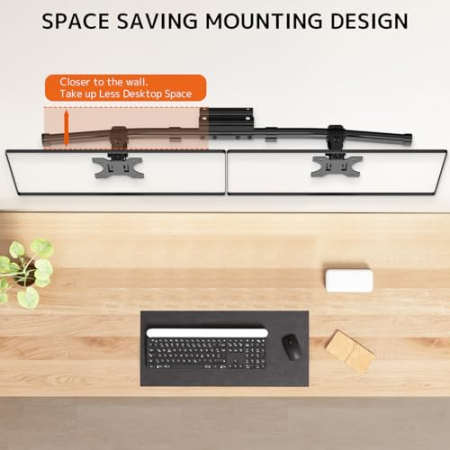 Suport 2 Monitoare 17–35 Inch pentru perete 10 kg/Brat, VESA 75/100, Reglabil, Rotire 180°, Inclinare, Adaptor Dual pentru brat monitor, Transforma Suportul Single in Dual, Negru [1]