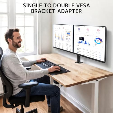 Suport 2 Monitoare 17–35 Inch pentru perete 10 kg/Brat, VESA 75/100, Reglabil, Rotire 180°, Inclinare, Adaptor Dual pentru brat monitor, Transforma Suportul Single in Dual, Negru [5]