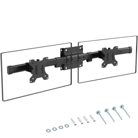 Suport 2 Monitoare 17–35 Inch pentru perete 10 kg/Brat, VESA 75/100, Reglabil, Rotire 180°, Inclinare, Adaptor Dual pentru brat monitor, Transforma Suportul Single in Dual, Negru [6]