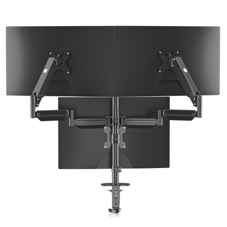 Suport 3 Monitoare Pholiten®, Premium 17–27 Inch, Brate pe Gaz, Reglabil pe Inaltime, Rotire 360°, VESA 75/100, 6 kg/Brat, Suport monitor, Suport 2 monitoare, Negru [5]
