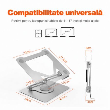 Suport Laptop 11-17 inch, Rotativ 360°, Reglabil, Pliabil, 5 kg [1]