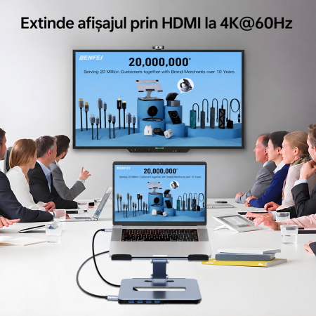 Suport Laptop cu Docking Station USB-C 6-in-1, HDMI 4K, PD 100W [5]