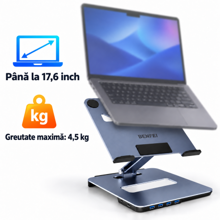 Accesorii PC, Laptop, Tablete & Telefoane - Suport Laptop cu Docking Station USB-C 6-in-1, HDMI 4K, PD 100W