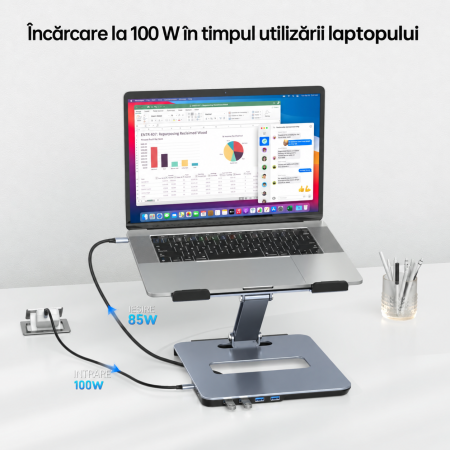 Suport Laptop cu Docking Station USB-C 6-in-1, HDMI 4K, PD 100W [3]