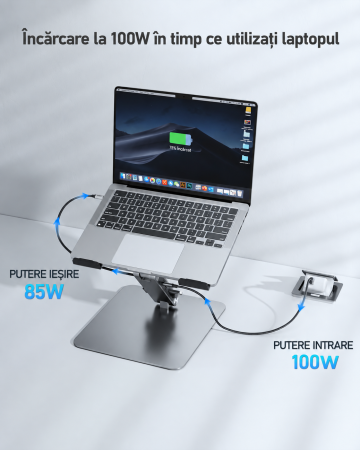 AM292 - Suport laptop cu docking station USB-C 7 in 1 BENFEI, HDMI 4K 60Hz, PD 100W, 10Gbps, cititor carduri SD/MicroSD, stand reglabil aluminiu, compatibil MacBook/XPS [8]