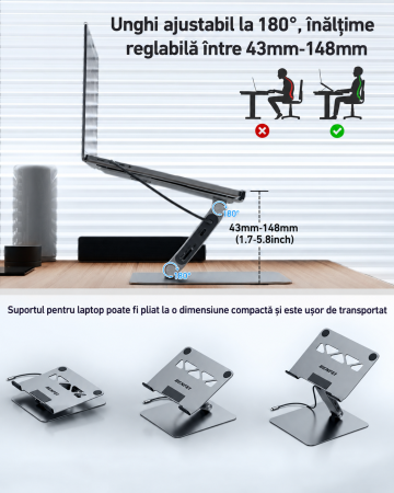 AM292 - Suport laptop cu docking station USB-C 7 in 1 BENFEI, HDMI 4K 60Hz, PD 100W, 10Gbps, cititor carduri SD/MicroSD, stand reglabil aluminiu, compatibil MacBook/XPS [7]