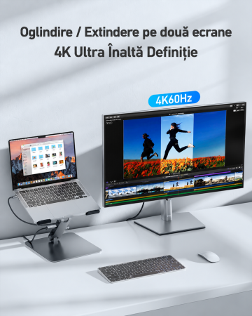 AM292 - Suport laptop cu docking station USB-C 7 in 1 BENFEI, HDMI 4K 60Hz, PD 100W, 10Gbps, cititor carduri SD/MicroSD, stand reglabil aluminiu, compatibil MacBook/XPS [5]