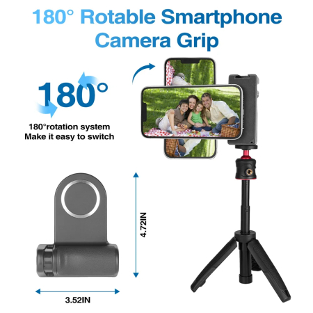 Suport magnetic telefon pentru captura poze AdyMel®, camgrip, cu conectatre bluetooth, telecomanda detasabila, snap, grip, universal, selfie stick, negru [6]