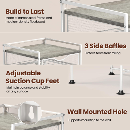 Suport organizator bucatarie, suport cani, capsule cafea, ceai, zahar, statie aparat cafea cu sertar mare pentru depozitare si carlige extensibile, suport pentru 10 cani, organizator pentru barul de cafea in bucatarie, acasa, birou, Gri si Alb [5]