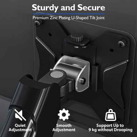 Suport pentru 2 monitoare Bontec® cu brat pe gaz 13–32 inch, rotire 360°, inclinare si pivotare ±90°, VESA 75x75 si 100x100, 3–9 kg per monitor, montaj clema C sau orificiu, Negru. [3]