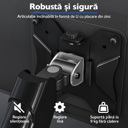 Suport pentru 2 monitoare Bontec® cu brat pe gaz 13–32 inch, rotire 360°, inclinare si pivotare ±90°, VESA 75x75 si 100x100, 3–9 kg per monitor, montaj clema C sau orificiu, Negru. [3]