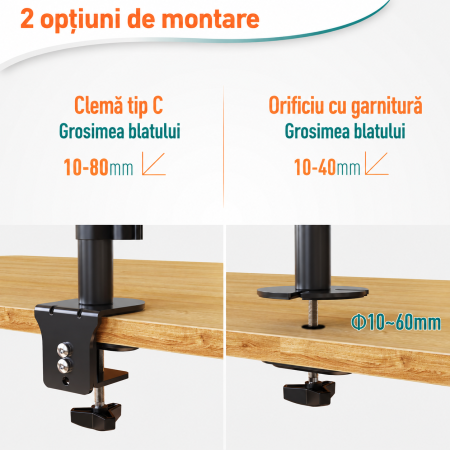 Suport 3 monitoare Elived® 17–32 inch – VESA 75x75/100x100, reglabil, negru. [8]